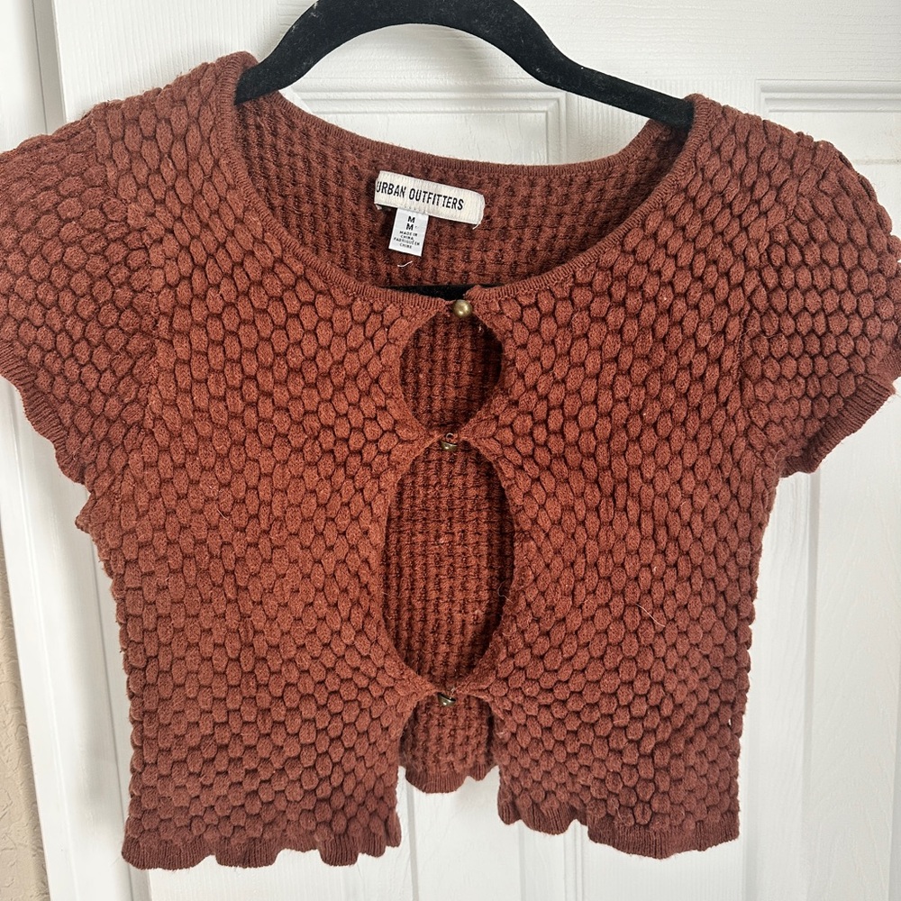 Urban Outfitters Honeycomb Knit Cardigan in Rust